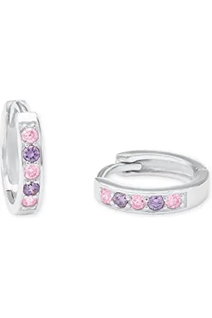 Amor Creolen 925 Sterling Silber Mädchen Kinder Ohrschmuck, mit Zirkonia synth., 1,2 cm, Lila, Kommt in Schmuck Geschenk Box, 2021277