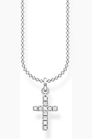 Thomas Sabo Damen Halskette Kreuz pavé silber 925 Sterlingsilber, 36-38 cm Länge