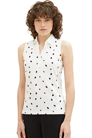 TOM TAILOR Damen 1037379 Polo Top, 32675-Offwhite Navy Dot Design, XS