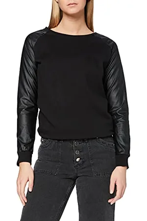 Urban classics Damen TB798-Ladies Synthetic Leather Wideneck Crew Pullover, Schwarz ( 00017), XS