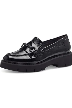 Tamaris COMFORT Damen Loafer mit Absatz aus Leder Elegant, Schwarz (Black Patent), 39 EU