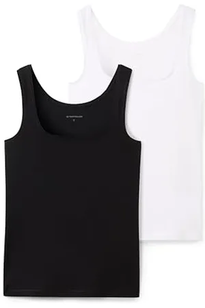 TOM TAILOR Damen 1044789 Basic Top im Doppelpack, 14482-Deep Black, XX-Large