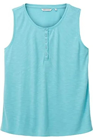 TOM TAILOR Damen 1036790 Basic Top mit Knopfleiste, 26007-Teal Radiance, S