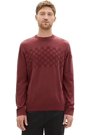 TOM TAILOR Herren 1038671 Crew-Neck Strick-Pullover im Struktur-Mix, 32220-burned Bordeaux red, XL