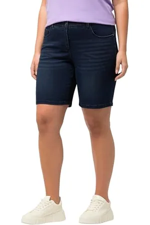 Ulla Popken Damen Jeansbermuda Mandy, 5-Pocket-Form, Komfortbund Freizeithose, , W36 / L32