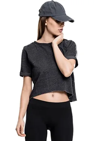 Urban classics Damen Sweatshirt Ladies Cropped Burnout Short Sleeve Crew, , S