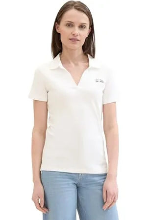 TOM TAILOR Damen Basic Poloshirt mit Logo , Whisper White, XS