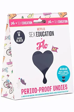 Flo X Sex Education | Damen Hüftumarmung, Perioden/Auslaufsicher, Fließabsorbierend, Waschbarer Unterwäscheslip | Aus Besserer Baumwolle | - M (EU 40-42)