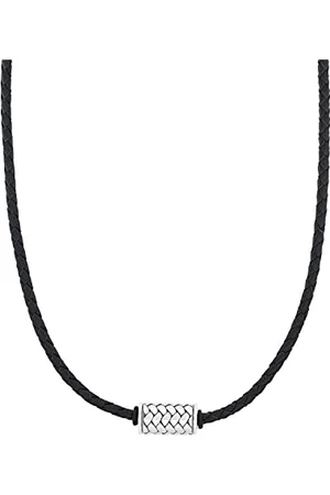 QS by s.Oliver Halskette Edelstahl Leder Jungen Kinder Halsschmuck, 40+3 cm, Schwarz, Kommt in Schmuck Geschenk Box, 2031537