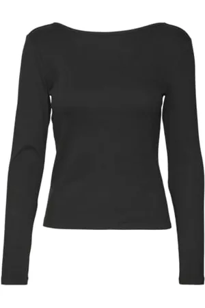 VERO MODA Damen Vmchloe Stripe Ls 2way Short Top Go Noos Langarmshirt, Black, Large