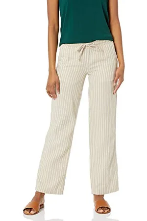 Amazon Damen Hose aus Leinengemisch mit Kordelzug lockere Passform weites Bein (in Übergröße erhältlich), , M
