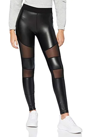 Urban classics Damen Ladies Tech Mesh Faux Leather Leggings, , XS