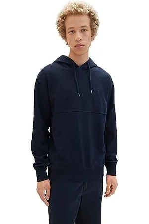 TOM TAILOR Herren 1039428 Strukturierter Hoodie mit Logo-Stickerei, 10668-sky Captain Blue, S