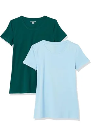 Amazon Damen Kurzärmeliges T-Shirt mit Rundhalsausschnitt, Klassischer Schnitt, 2er-Pack, , XL