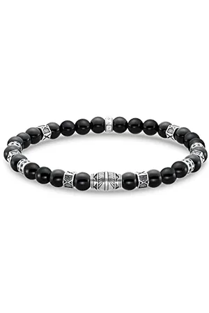 Thomas Sabo Armband für Herren mit polierten Beads aus Onyx sowie kunstvoll designten Beads aus geschwärztem 925er Sterlingsilber, Länge 17cm, A2087-507-11-L17