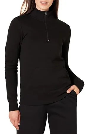 Amazon Damen Langarm-Oberteil aus Fleece mit Viertelreißverschluss (in Übergröße erhältlich), , L