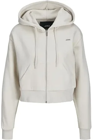 JJXX Damen JXABBIE REG LS Every Zip Hood SWT NOOS Kapuzenpullover, Moonbeam/Print:Black Logo,XL