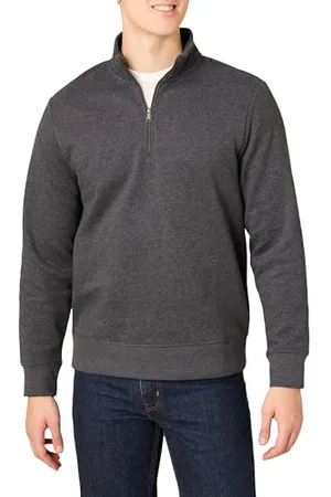Amazon Herren Fleece-Sweatshirt mit Langen Ärmeln und Viertel-Reißverschluss, , L