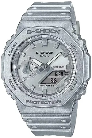 Casio Unisex Quartz Armbanduhr, 48.50mm GehäusegröÃŸe mit Silber analog/digital Zifferblatt und Silber Plastic/Resin Strap Armband GA-2100FF-8AER