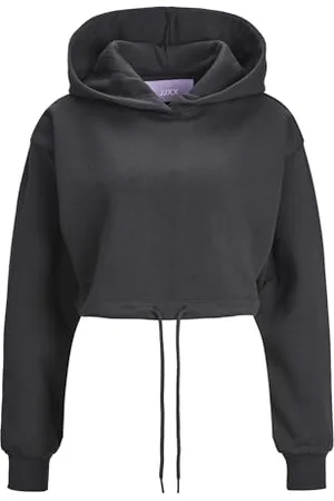 JJXX Damen JXALLY Loose LS Crop Hood SWT Kapuzenpullover, Black, S
