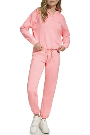 DKNY Damen Metallic Bubble Logo Button Front Hoodie with Drawcord Sweatshirt, , L EU