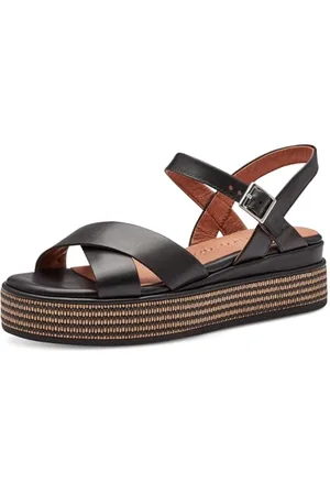 Marco Tozzi Damen Sandalen mit Keilabsatz mit Verstellbarem Riemen aus Leder, , 37 EU