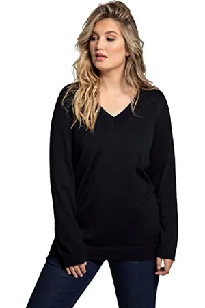 Ulla Popken Damen Pullover, V-ausschnitt, Langarm, Weicher Feinstrick, , 50-52 EU
