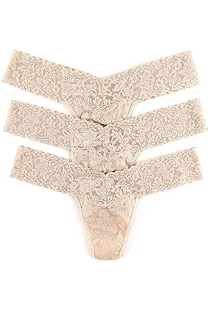 Hanky Panky Low Rise Thong - Tanga, Unterwäschen Damen Baumwolle Tiefer Schnitt, Lingerie Slip Damen aus Stretch-Spitze Signature Lace, Color Chai - One Size [3er-Pack]