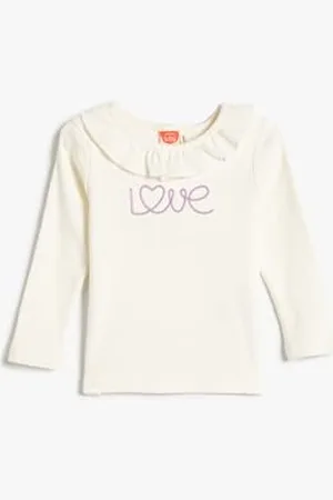 Koton Babygirl T-Shirt Ruffle Detail Round Neck Long Sleeve Ribbed Cotton
