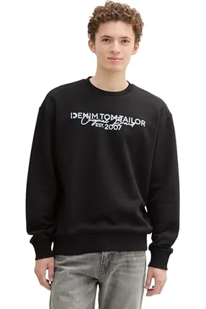 TOM TAILOR Herren 1044785 Basic Crew-Neck Sweater Pullover mit Print, 29999-Black, M