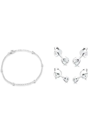 Elli Armband Damen Klassisch Basic mit Kristallen in 925 Sterling Silber & Ohrringe Damen Ohrstecker 2er Set Basic mit Kristall in 925 Sterling Silber