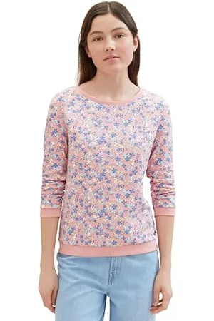 TOM TAILOR Damen Sweatshirt mit Raffarm & Muster, , XL