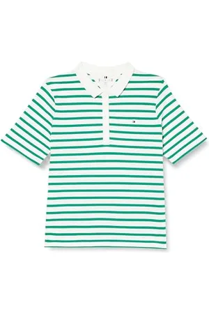 Tommy Hilfiger Damen Poloshirt Kurzarm 1985 Pique Regular Fit, Mehrfarbig (Breton Ecru/Olympic Green), 52