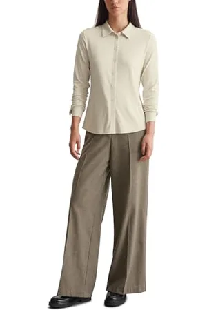 Marc O’ Polo Marc OߴPolo Damen Langarmshirt mit Kentkragen Regular Fit, Cremefarben (Stony Sand), L