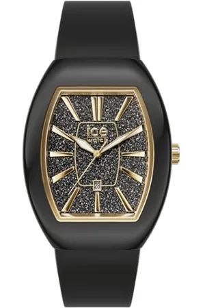 Ice-Watch Ice boliday Dome Black Glitter Gold - Schwarze Damenuhr mit Silikonarmband - 024030 (Small)