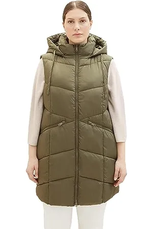 TOM TAILOR Damen 1038853 Longstyle Steppweste, 11848-jungle Soil Green, 48