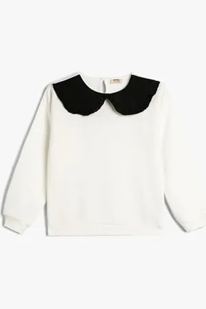 Koton Girls Sweatshirt Long Sleeve Peter Pan Neck Soft Interior Color Contrast