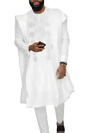 HD Collection Afrikanische Herrenbekleidung Agbada Kleidung Stickerei Dashiki Shirts und Hosen Outfits 3-teilig, , XXL