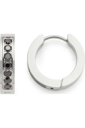 Leonardo Creole Inka, 1 Paar Klapp-Kreole aus silberfarbenem Edelstahl, schwarze Zirkonia Steinchen, Schmuck Damen Geschenk, 024306