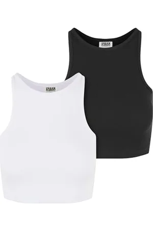 Urban classics Damen Top Ladies Organic Cropped Rib Top 2-Pack, 2er Pack bauchfreies Frauen Top, Bio-Baumwolle, , XL