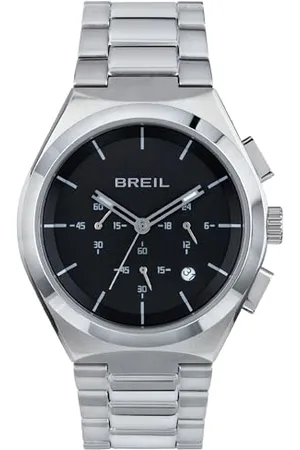 Breil Uhr Herren Bend Ziffernblatt SCHWARZ Bewegung Chrono Quartz e Bracelet Stahl Silber TW1906