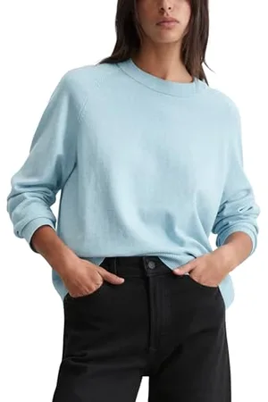 Marc O’ Polo Marc OߴPolo Denim Damen Strickpullover mit Rundhalsausschnitt Regular Fit, Schwarz (Light Blue Melange 01), S