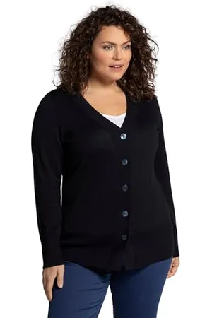 Ulla Popken Damen, große Größen, Strickjacke, V-Ausschnitt, Knopfleiste, Feinstrick