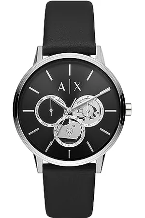 Armani Exchange Uhr für Männer , Quarzwerk, 42MM Schwarzes Edelstahlgehäuse mit einem Lederarmband, AX2745