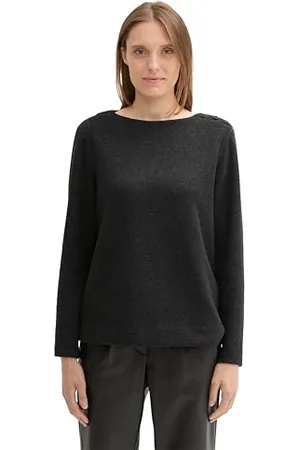 TOM TAILOR Damen 1044582 Cosy Sweatshirt mit Knöpfen, 30281-Evident Anthracite Melange, 50