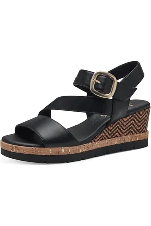 Jana Damen Sandalen mit Keilabsatz Sommer Vegan, (Black), 40 EU