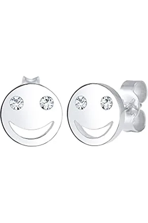 Elli Ohrringe Damen Ohrstecker mit Smiling Face und Kristall in 925 Sterling