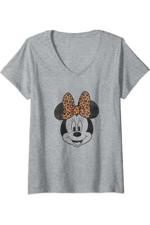 Disney Minnie Mouse Vintage Leopard Print Bow Portrait T-Shirt mit V-Ausschnitt