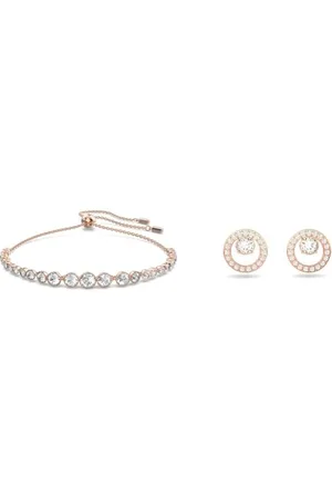 Swarovski Emily Armband, Weiss & Creativity Ohrstecker, Rund, Weiss, Roségold-Legierungsschicht