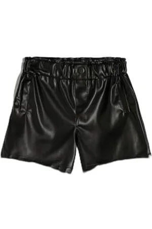 Koton Girls Shorts Faux Fur Leather Elastic Waistband Button and Pocket Detail